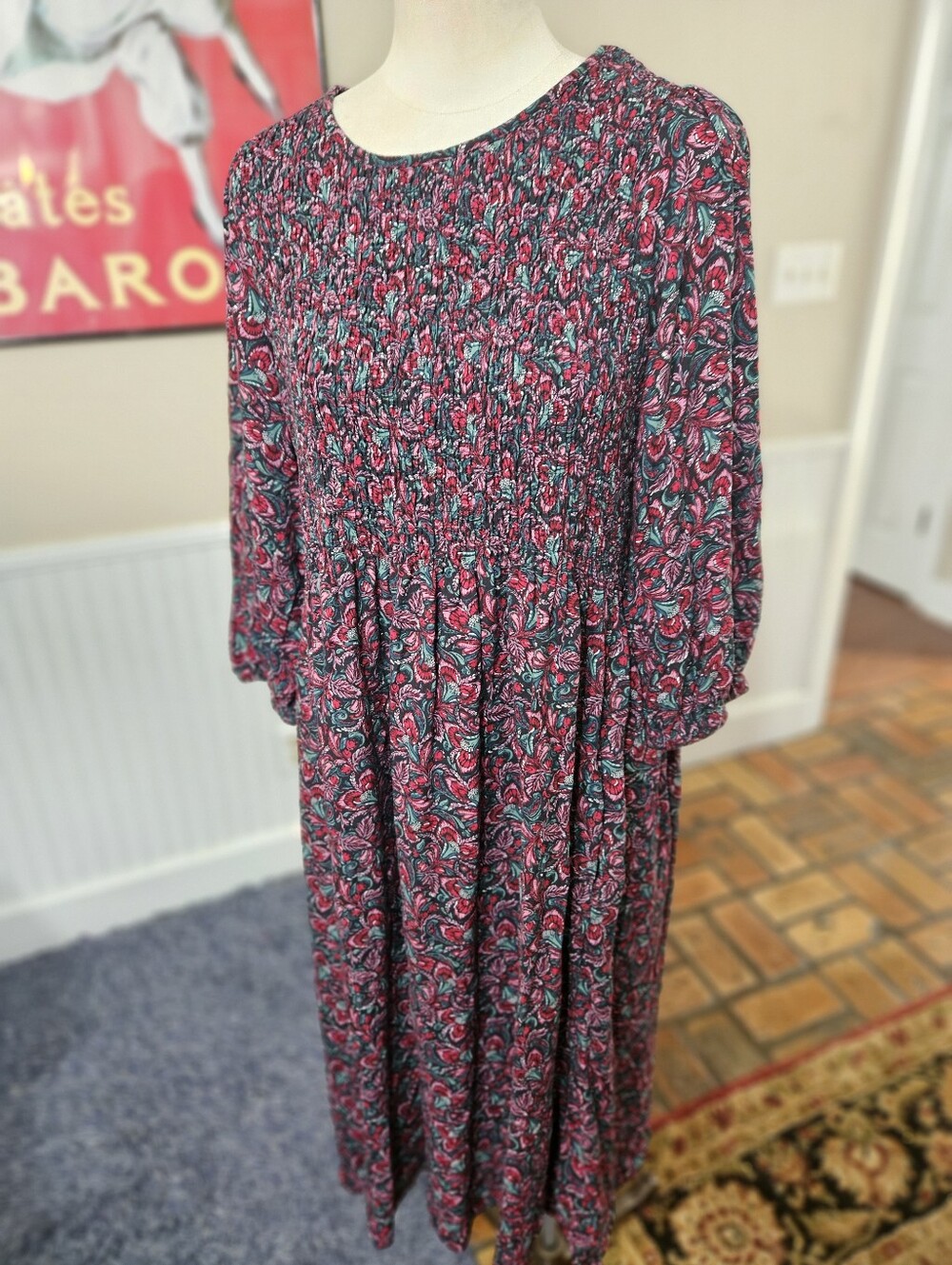 croft & barrow Floral Smocked Midi Dress in Pink and Teal